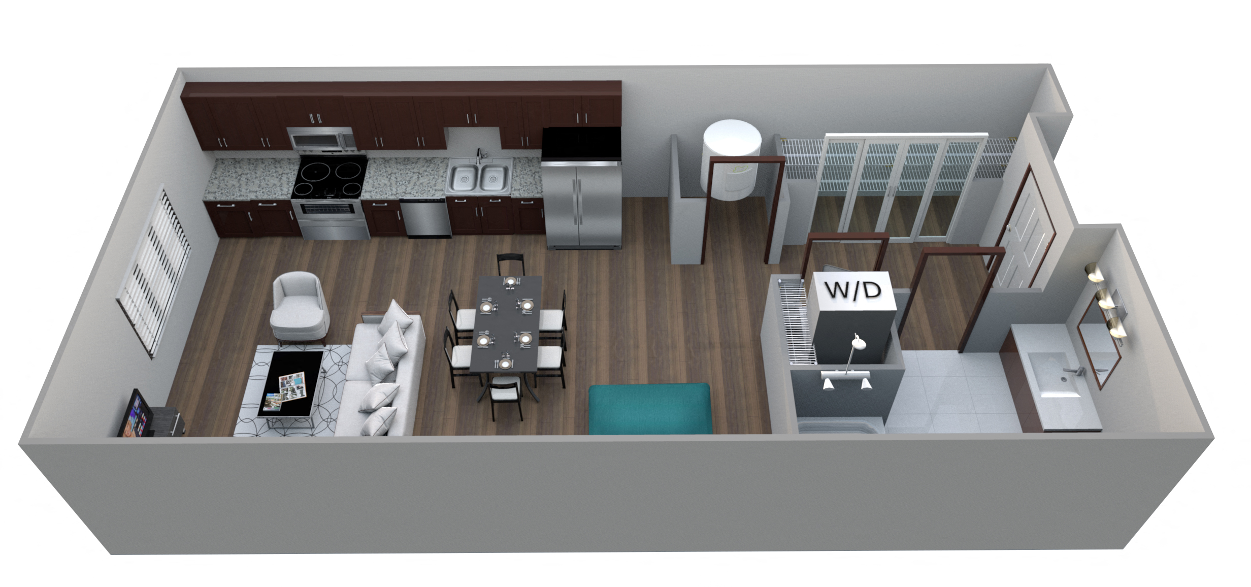 Floor plan for studio, 1 bath, 445 sqft